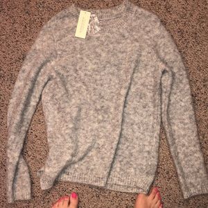 NWT fuzzy grey crew sweater